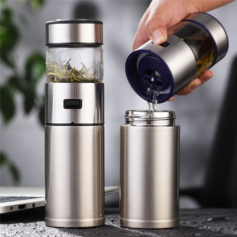 ONEISALL Stainless Steel Thermos Bottle Thermocup Tea Vaccum Flasks Thermal Mug With Tea Insufer For Office Cup 570ml