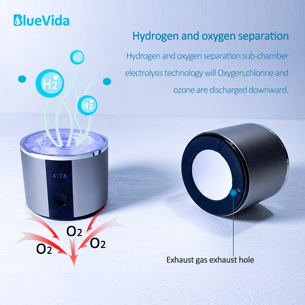 Max 5000ppb BlueVida Hydrogen Water Generator Up to DuPont SPE/PEM Dual Chamber NanoTech with LED Display Time Power and Inhaler