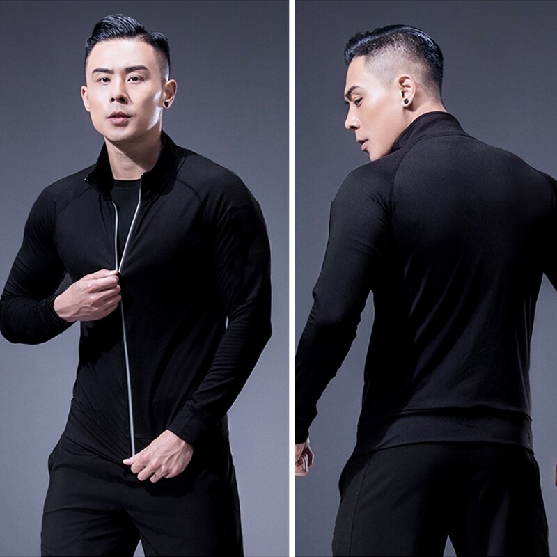 Men Running Workout Jacket Autumn Fitness Equipment Training Zipper Coat Sportswear Long Sleeve Jogging Sweatshirt Gym Clothing