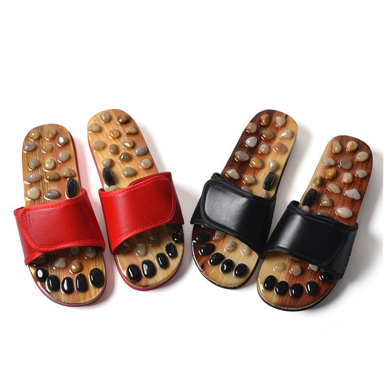 Acupressure Massage Slippers with Natural Stone, Therapeutic Reflexology Sandals Foot Acupoint Massage Shiatsu Arch Pain