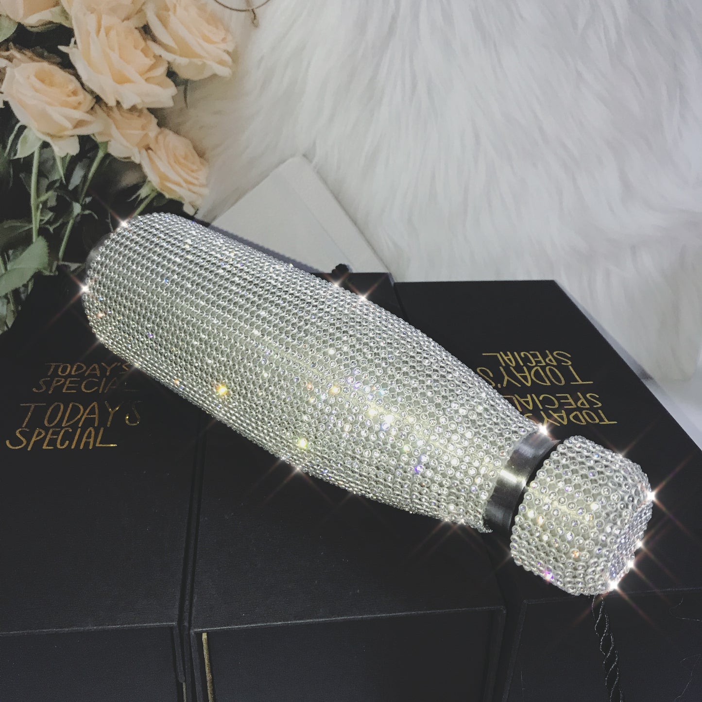 500ml Shinning Water Bottle with Rhinestones Thermos Bottle Bling Stainless Steel Thermos Cup Silver Diamond Flask Vacuum Bottle