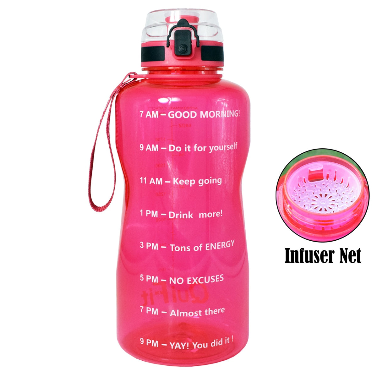 BuildLife 1.3L 2L 64oz Motivational Water Bottle with Time Marking Bpa Free Tritan Fitness Gym Jug Sport Plastic Drinking Filter