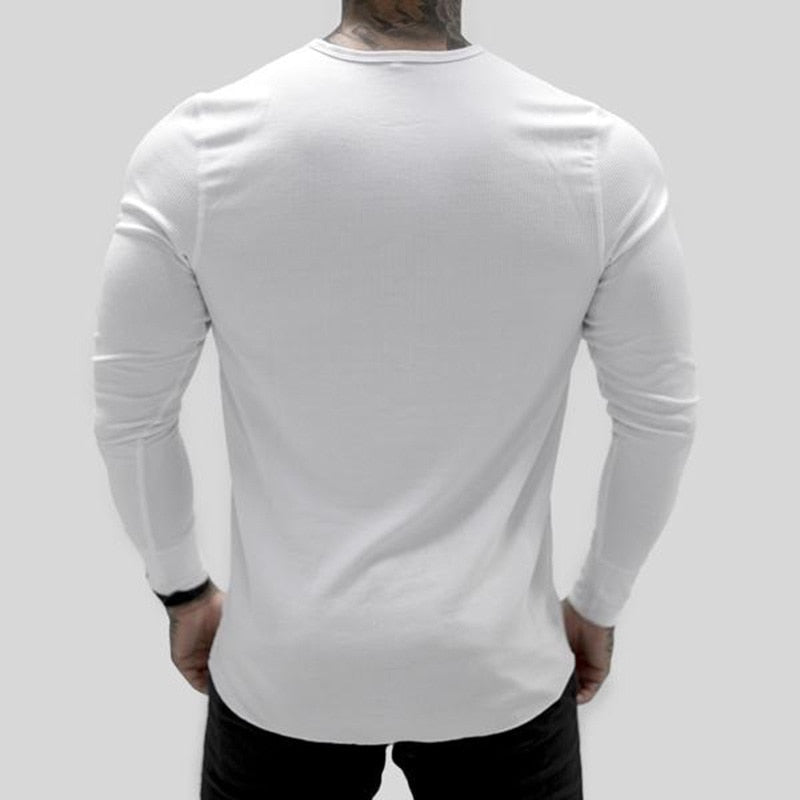 Mens Summer gyms Workout Fitness T-shirt Bodybuilding Slim Shirts printed O-neck Long sleeves cotton Tee Tops clothing