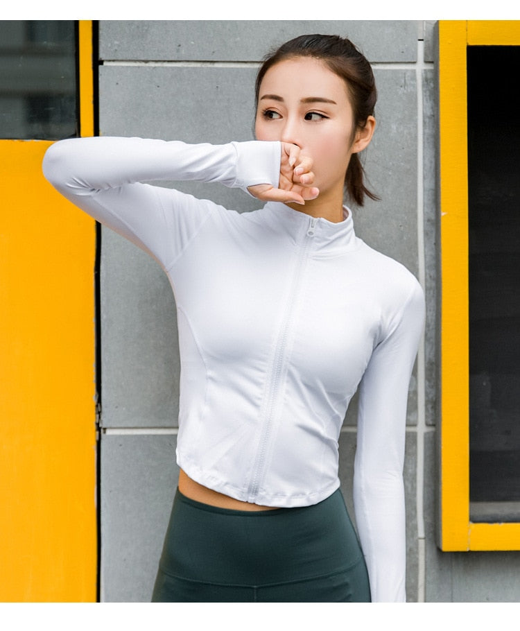 Sport Jacket Women Long Sleeve Zip Fitness Yoga Shirt Top Workout Gym Activewear Sport Running Coats Training Clothing Out Wear