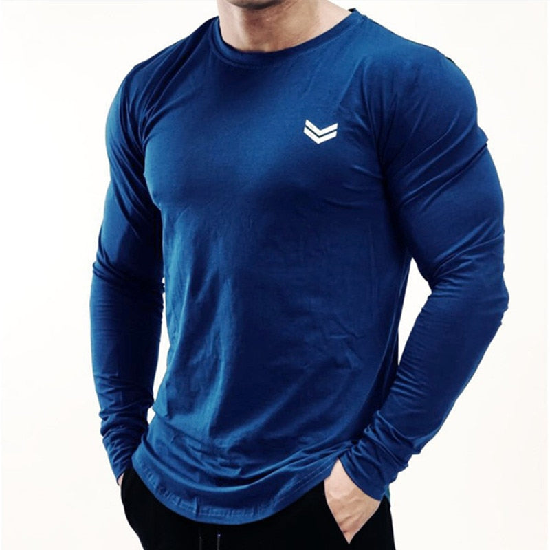 NEW Long sleeve Cotton T-shirt Men Gyms Fitness Workout Skinny t shirt Summer Male Tees Tops Sport Running T-shirt men Clothing