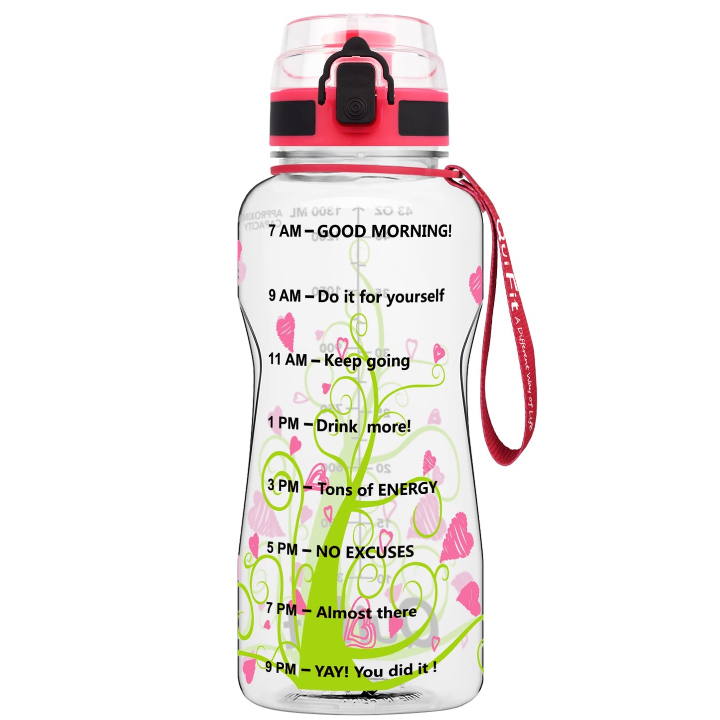 BuildLife 1.3L 2L 64oz Motivational Water Bottle with Time Marking Bpa Free Tritan Fitness Gym Jug Sport Plastic Drinking Filter