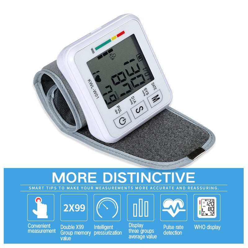 Medical Digital Equipment Wrist Blood Pressure Monitor Automatic Sphygmomanometer Tensiometro Heart Rate Meter BP Tonometer