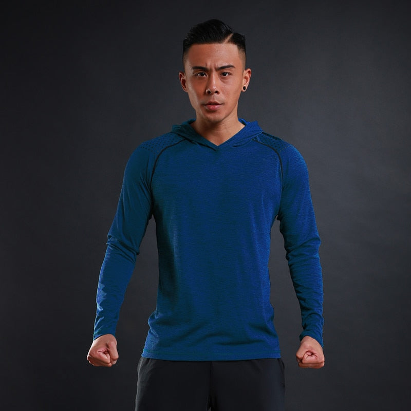 Hooded Running Shirt Gym Men Sport T Shirt Long Sleeve Sportswear Workout Shirts Men Sports Shirt Top Jersey Fitness Clothing