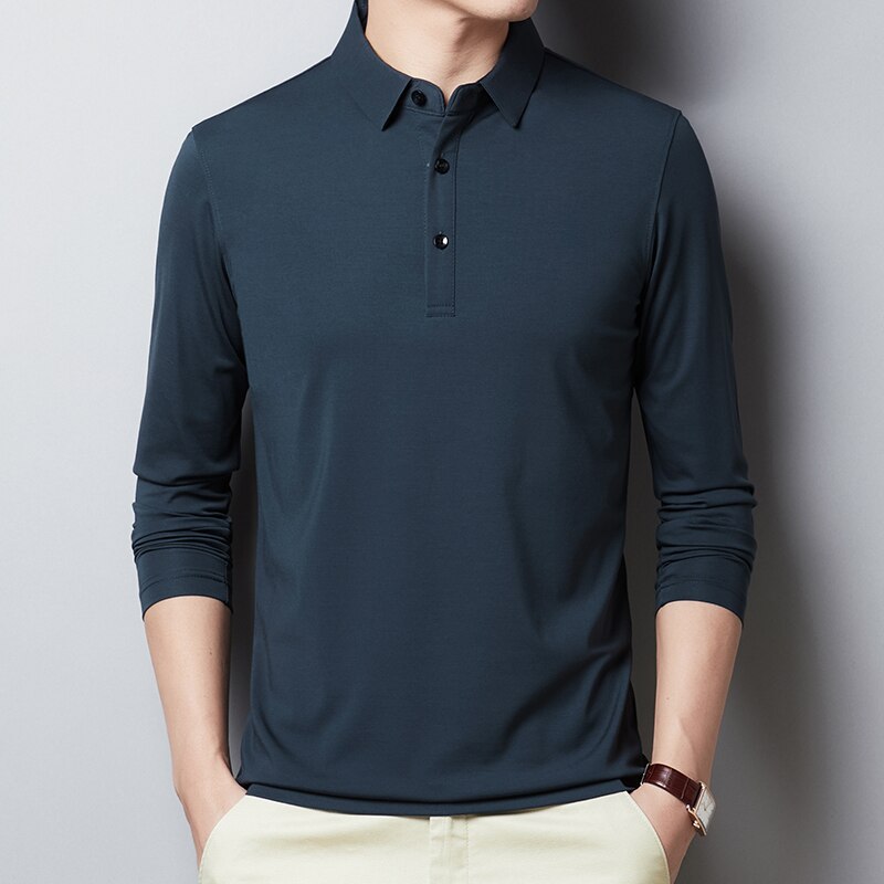 2023 New Polo Shirt Men Cotton Long sleeve Polo Shirts Male Classic Solid Colors Slim Fit Tee shirt Homme Men Clothing T894