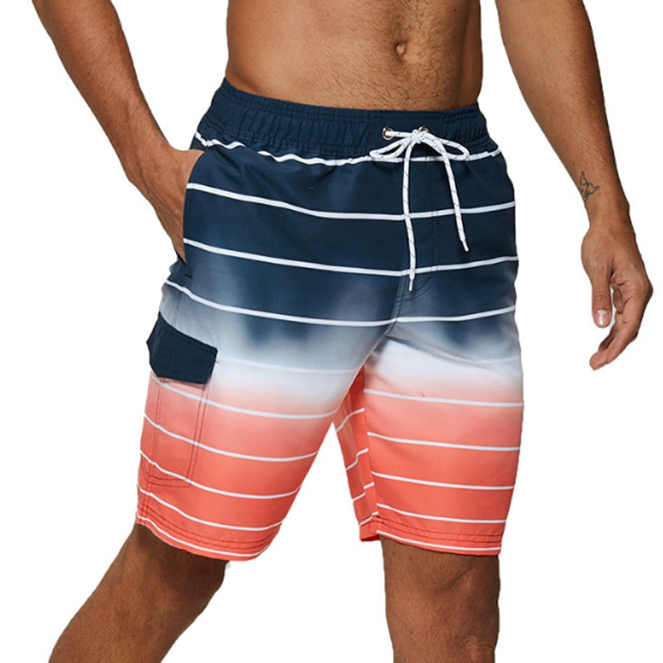 Men&#39;s Shorts Casual Cotton Workout Short Pants Drawstring Beach Shorts With Pockets Swim Trunks Stripe Plus size Beach Shorts