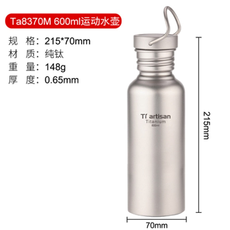 Tiartisan Titanium Sports Bottle with Titanium Lid Outdoor Camping Cycling Water Bottle 430ml/600ml/750ml Ta8370