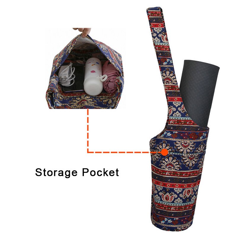 Canvas Yoga Mat Bag Bohemian Printed Yoga Bag Large Pocket Fit Most Size Mats Yoga Tote Sling Carrier Fitness Gym Accessories