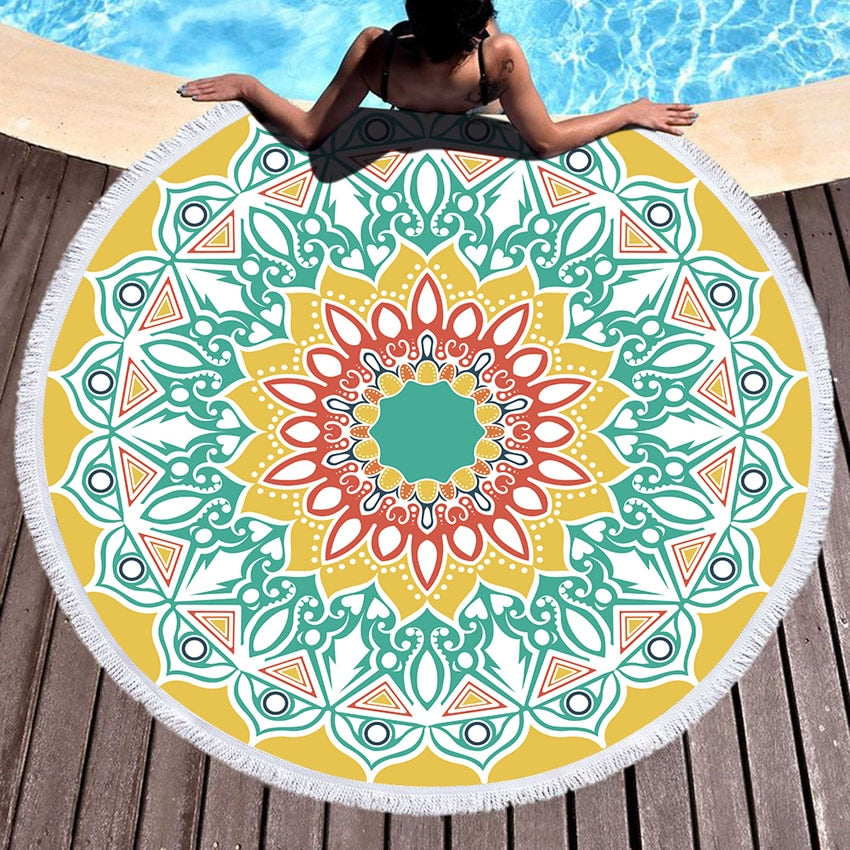 Mandala Geometric Round Beach Towel Tassels Bohemia Microfiber Bath Shower Towel For Adults Picnic Yoga Mat Blanket Cover Up