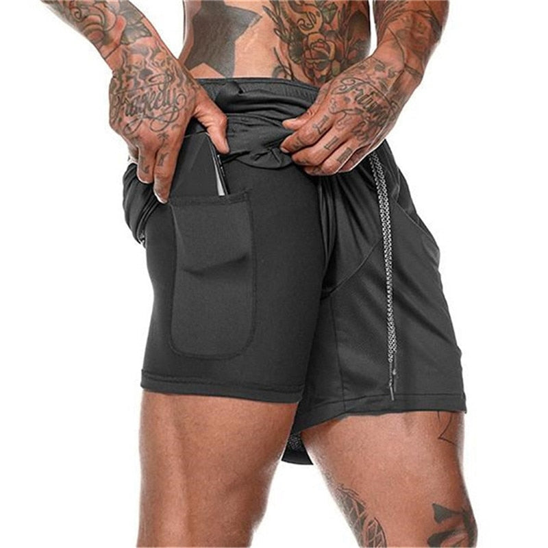 Men&#39;s Casual Shorts 2 in 1 Running Shorts Quick Drying Sport Shorts Gyms Fitness Bodybuilding Workout Built-in Pockets Short Men