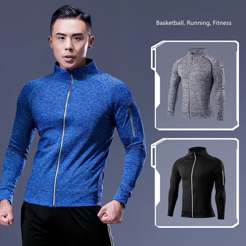 Men Running Workout Jacket Autumn Fitness Equipment Training Zipper Coat Sportswear Long Sleeve Jogging Sweatshirt Gym Clothing