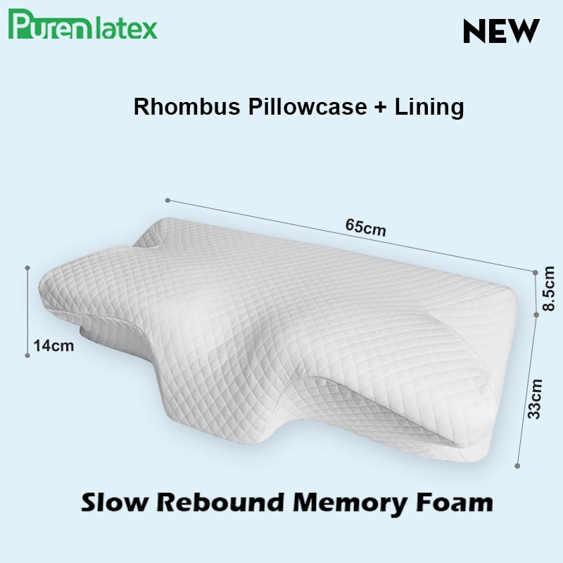 Purenlatex Contour Orthopedic Pillow Memory Foam Cervical 14cm Pillow Neck Pain Remedial Pillow for Side Back Stomach Sleepers