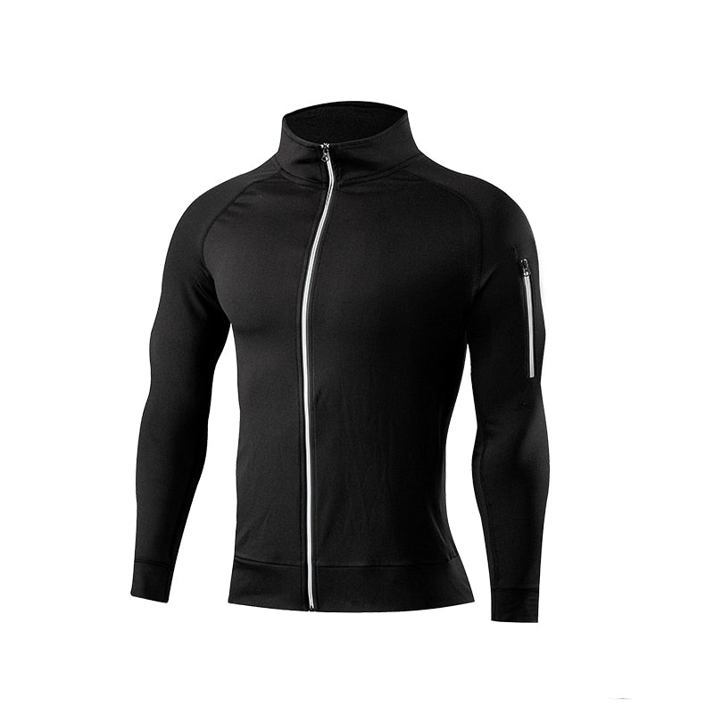 Men Running Workout Jacket Autumn Fitness Equipment Training Zipper Coat Sportswear Long Sleeve Jogging Sweatshirt Gym Clothing