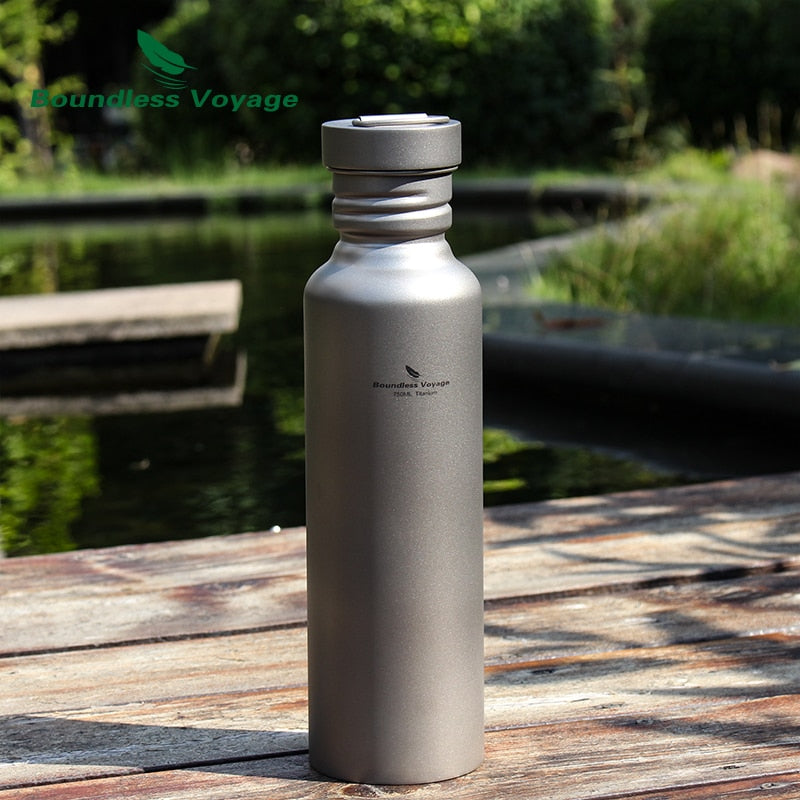 Boundless Voyage Titanium Water Bottle with Titanium Lid Outdoor Camping Cycling Hiking Tableware Drinkware 25.6oz/750ml