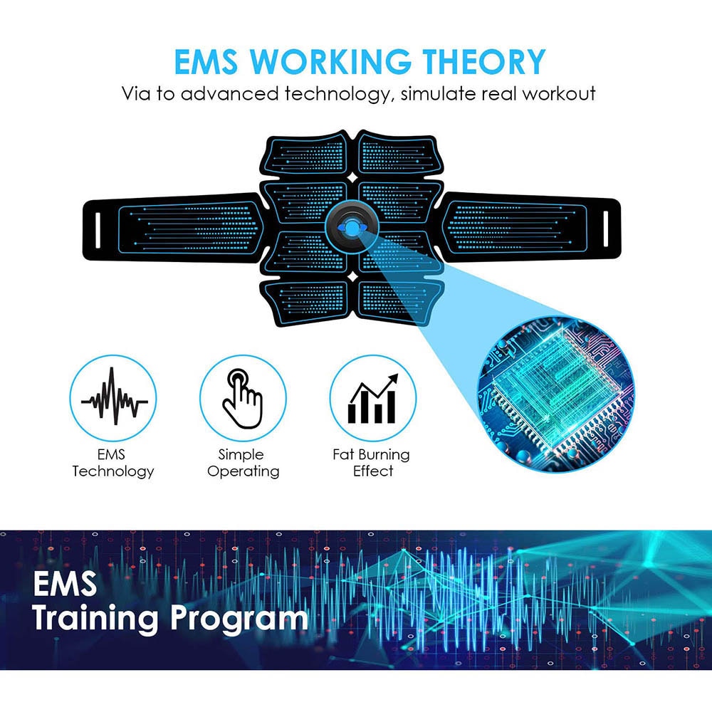 EMS Abs Abdominal Muscle Stimulator Trainer USB Connect Fitness Equipment Training Gear Muscles Electrostimulator Toner Exercise