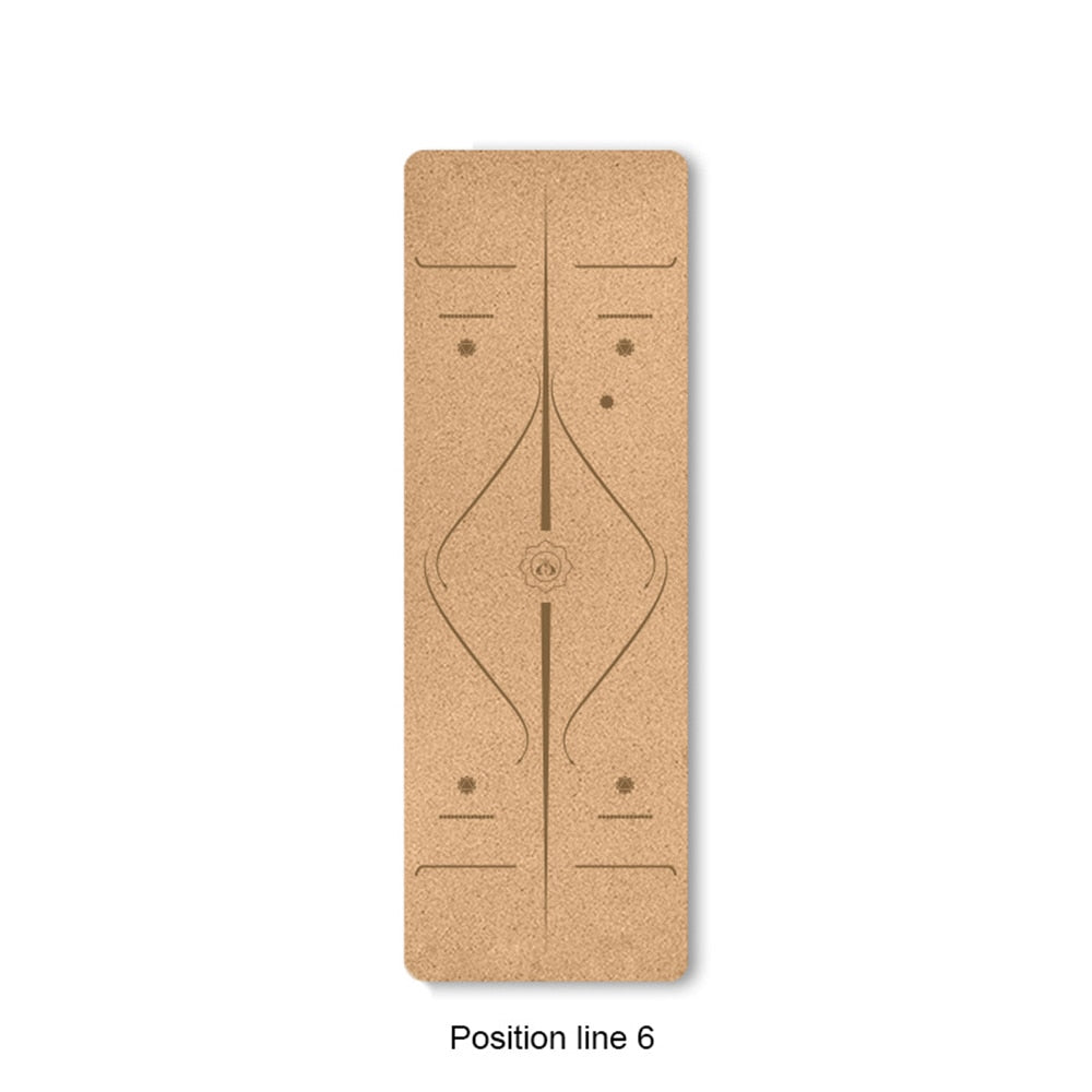 Natural Cork TPE Yoga Mat For Fitness Sports Mats Pilates Exercise Non-Slip Yoga Mat With Position Body Line Training Pad 183*61