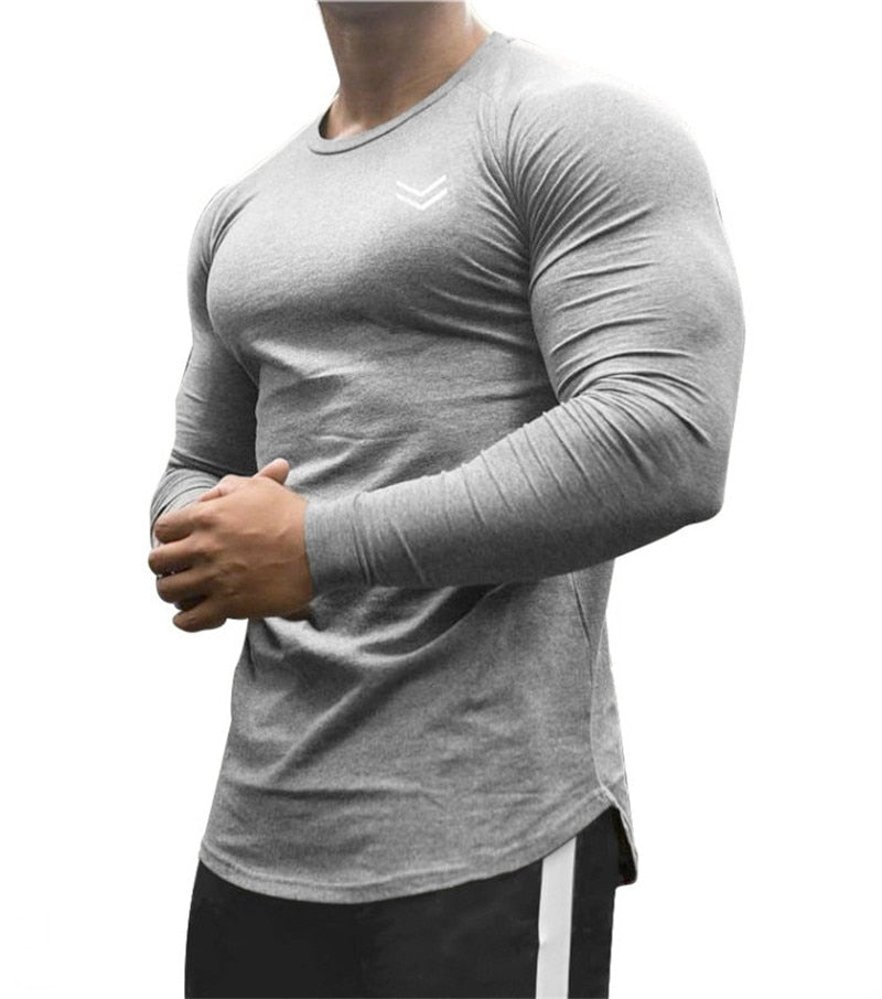 NEW Long sleeve Cotton T-shirt Men Gyms Fitness Workout Skinny t shirt Summer Male Tees Tops Sport Running T-shirt men Clothing