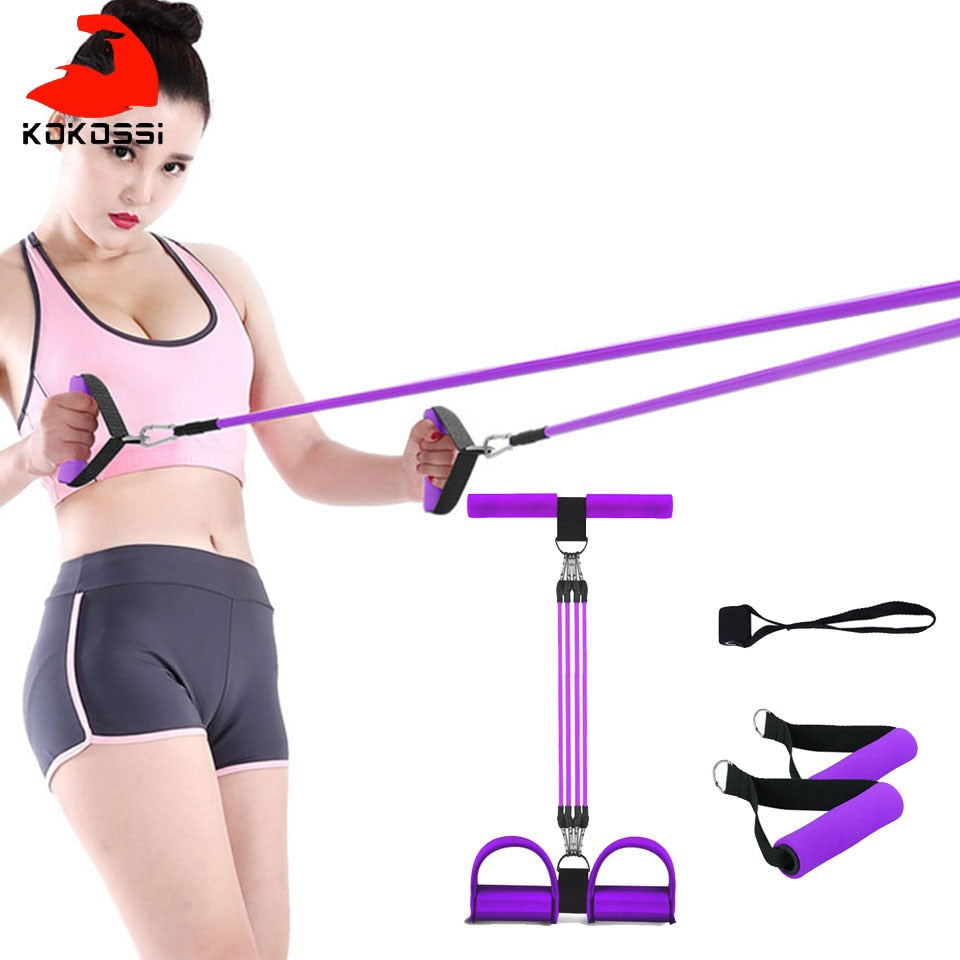 KoKossi Fitness Gum 4 Tube Resistance Bands Latex Pedal Exerciser Sit-up Pull Rope Expander Elastic Bands Yoga equipment Pilates