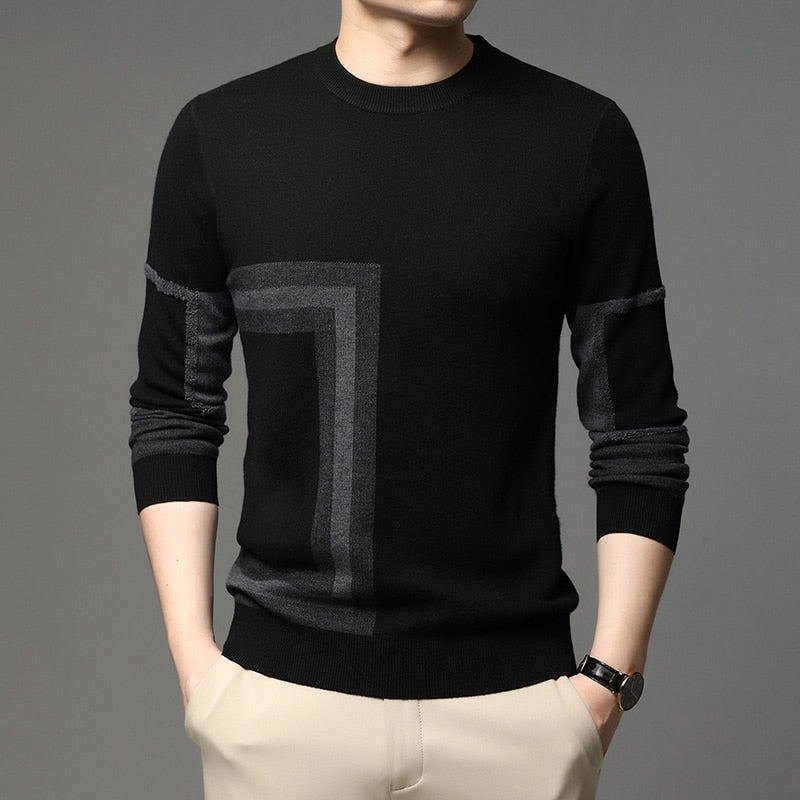 2023 New Fashion High End Designer Brand Mens Knit Black Wool Pullover Sweater Crew Neck Autum Winter Casual Jumper Mens Clothes