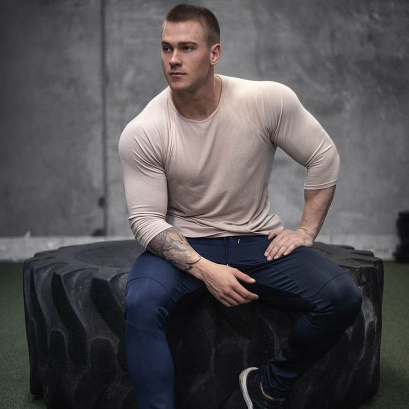 NEW Long sleeve Cotton T-shirt Men Gyms Fitness Workout Skinny t shirt Summer Male Tees Tops Sport Running T-shirt men Clothing