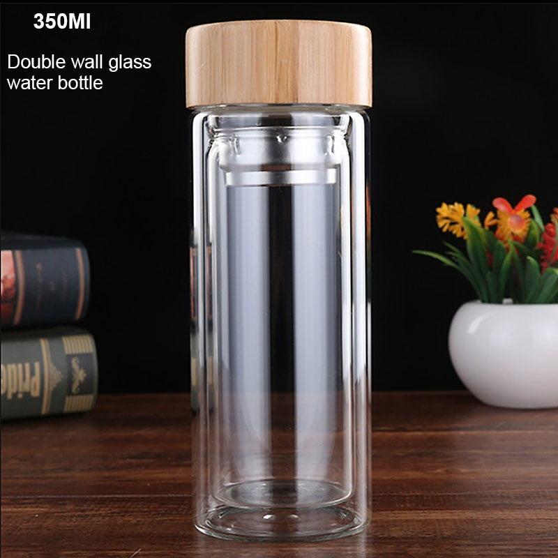 BORREY 450Ml Glass Water Bottle Anti-scald Double Wall Tea Bottle With Infuser Filter Strainer Office Clear Drinking Bottle