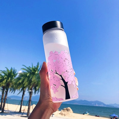 1000ML Kawaii Color Changing Sakura Bottle Cute Water Bottle With Protective Bag For Girl Student Fashion Sport Drinking Bottle