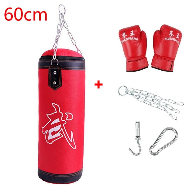 Adult Kid Empty Boxing Sand Bag Hanging Kick Sandbag Boxing Training Fight Karate Punching Bag Heavy Duty with Glove Wrist Guard