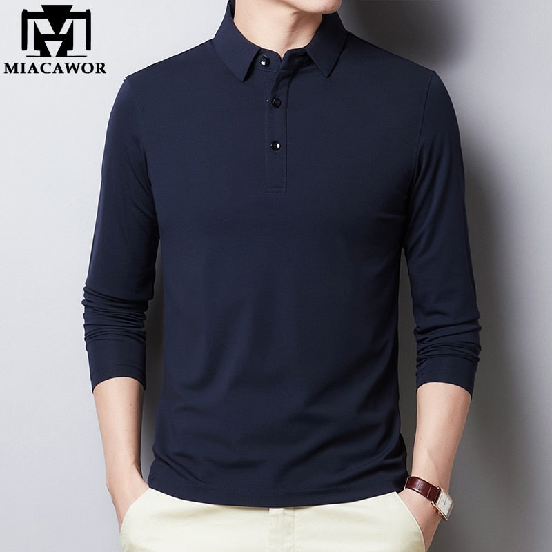 2023 New Polo Shirt Men Cotton Long sleeve Polo Shirts Male Classic Solid Colors Slim Fit Tee shirt Homme Men Clothing T894