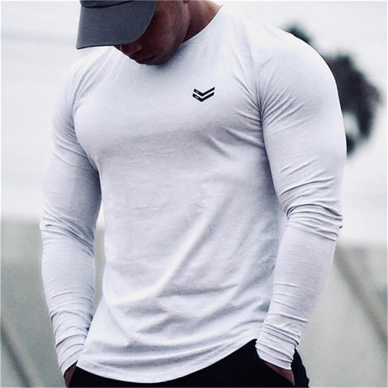 NEW Long sleeve Cotton T-shirt Men Gyms Fitness Workout Skinny t shirt Summer Male Tees Tops Sport Running T-shirt men Clothing