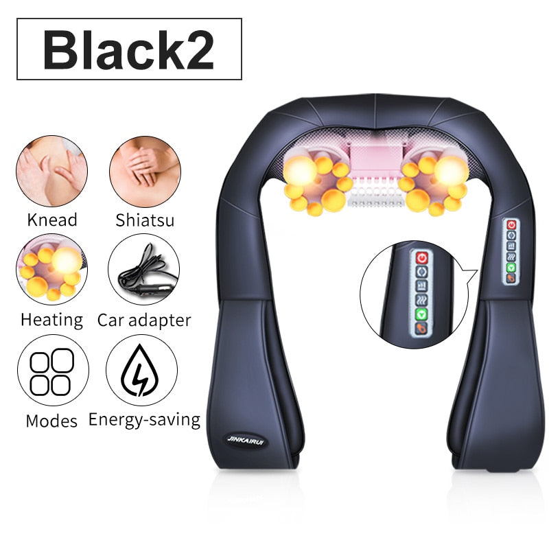 JinKaiRui 16 Massage Heads Heating Neck Shoulder Kneading Massager Cervical Therapy Health Care Back Waist Pain ReliefRelaxation