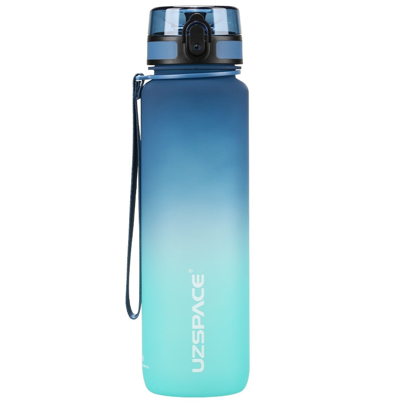 UZSPACE 1000ml Sport Water Bottle With Time Marker Leakproof Dropproof Frosted Tritan Cup For Outdoor Travel School Gym BPA Free