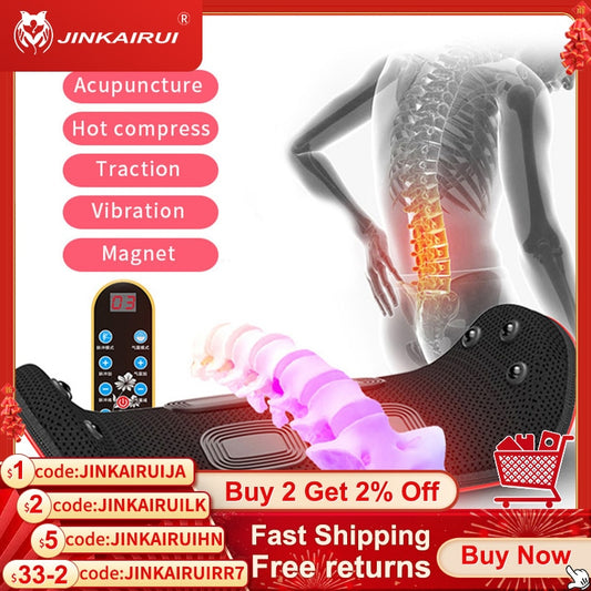 Jinkairui Waist Massager Back Relieve Pain Body Traction Vibration Magnet Hot Compress Acupuncture Lumbar Spine Support Gift