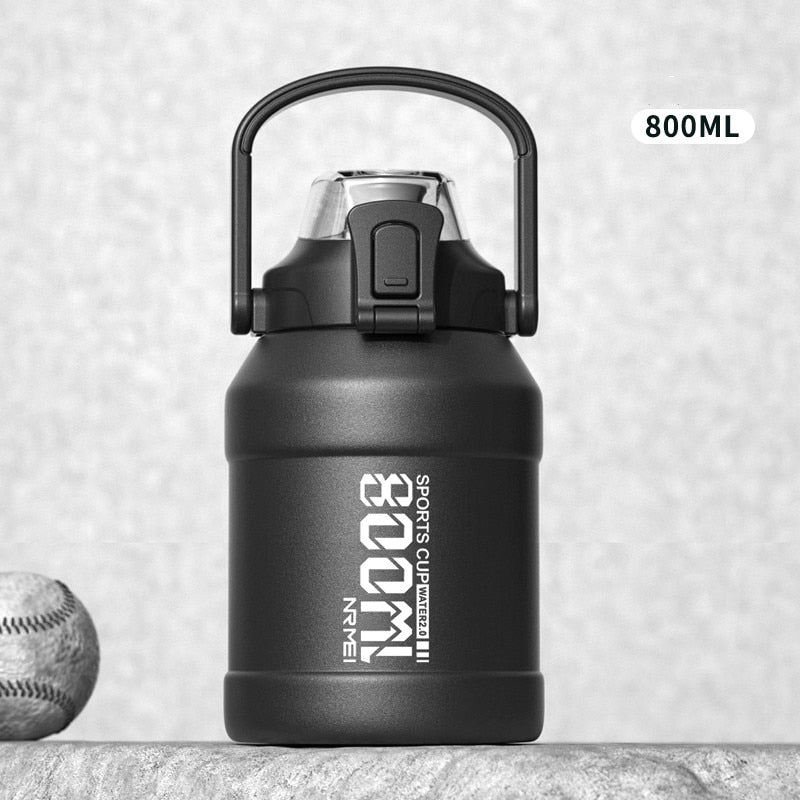 2L Water bottle Thermos Bottle with Removable Straw, Protable Stainless Steel Water Bottle with Carry Handle for Gym