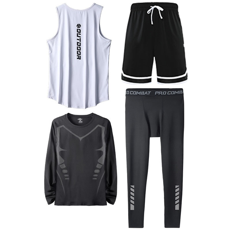 4 Pcs/Set Men Tracksuit Gym Fitness Compression Sports Suit Clothes Running Jogging Sport Wear Exercise Workout Tights