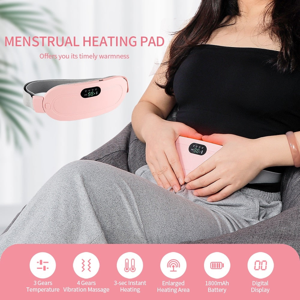 Heating Warm Palace Belt Menstrual Heating Pad Fast &amp; Effective Relief Stomachache Waist Pain Uterus Acupoints Vibrating Massage