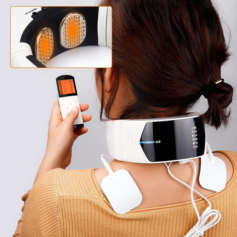 6 Modes Electric Neck Massager TENS Neck Pulse Back Power Control Heating Pain Relief Tool Health Care Neck Relaxation