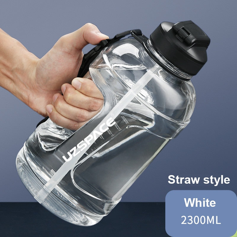 1.6L/2.3L Large Capacity Sports Water Bottles with Straw BPA Free Men Portable Leakproo Outdoor Fitness Gym Cup With Time Marker