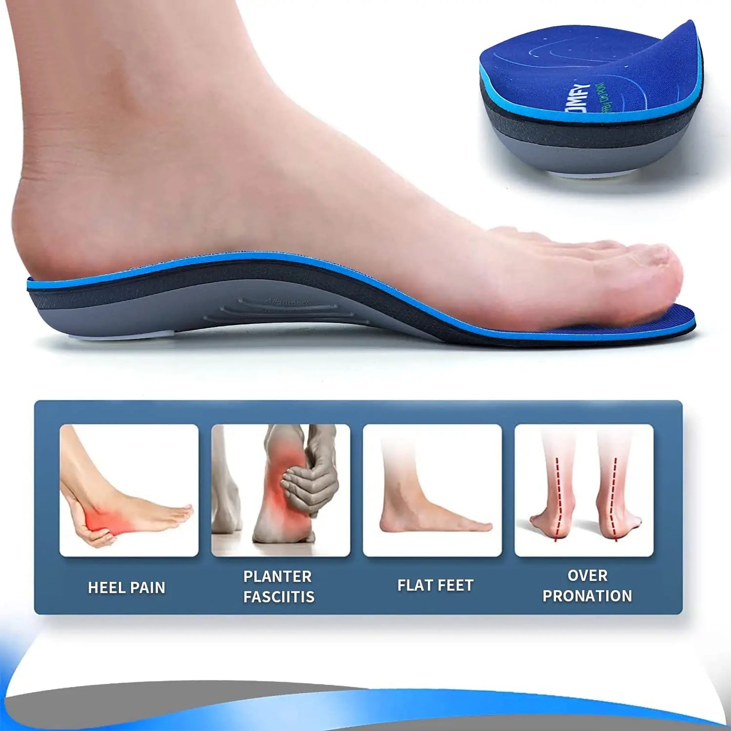 Walkomfy Heavy Duty Support 210+Lbs Plantar Fasciitis Insoles Arch Support Orthotic Inserts Flat Feet Heel Pain Relief Orthotics