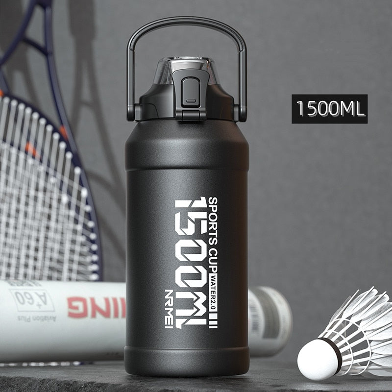 2L Water bottle Thermos Bottle with Removable Straw, Protable Stainless Steel Water Bottle with Carry Handle for Gym