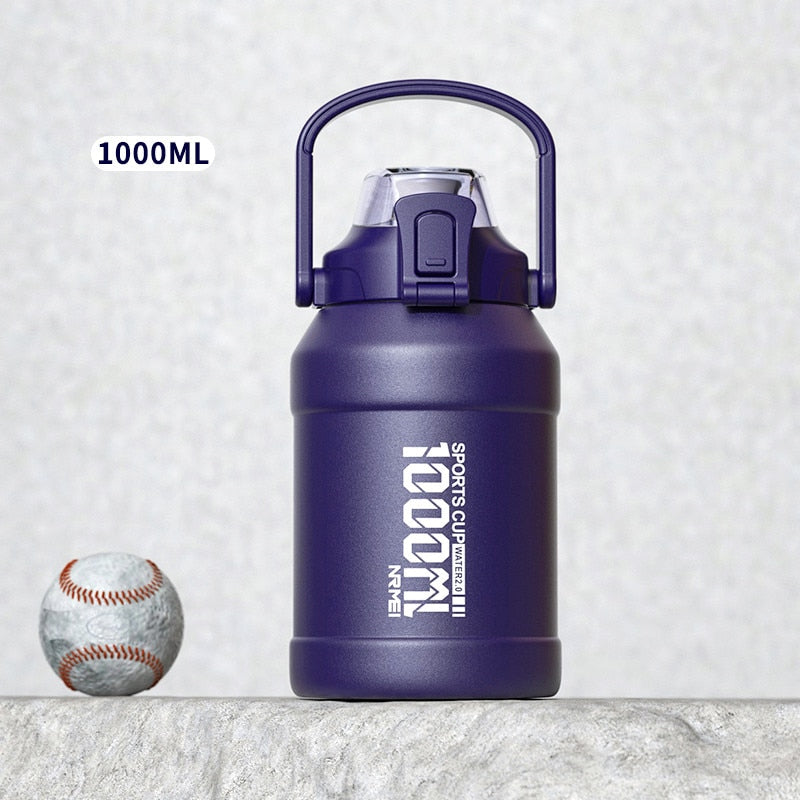 2L Water bottle Thermos Bottle with Removable Straw, Protable Stainless Steel Water Bottle with Carry Handle for Gym