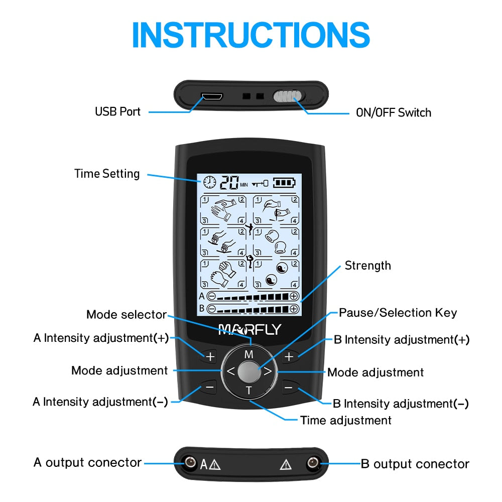 24 Modes 20 Intensity Eletric Pulse Tens Muscle Stimulator EMS Digital Physiotherapy Acupuncture Body Massager Relax Pain Relief