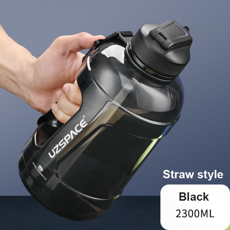 1.6L/2.3L Large Capacity Sports Water Bottles with Straw BPA Free Men Portable Leakproo Outdoor Fitness Gym Cup With Time Marker