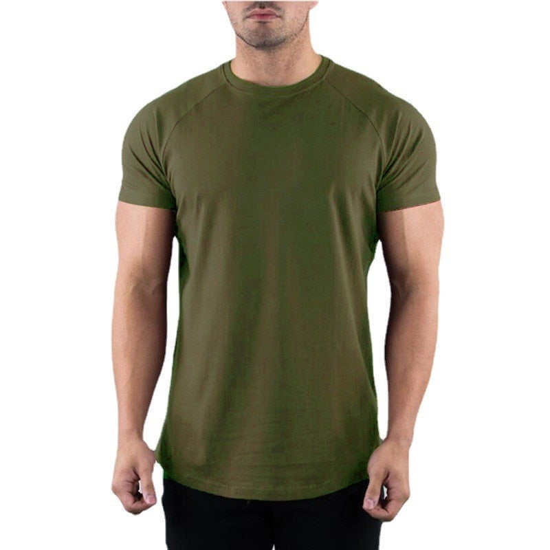 Running Cotton O Neck Short Sleeve Gym T-shirt Mens Fitness Workout Shirt Bodybuilding Training Tee Tops Summer Solid Clothing