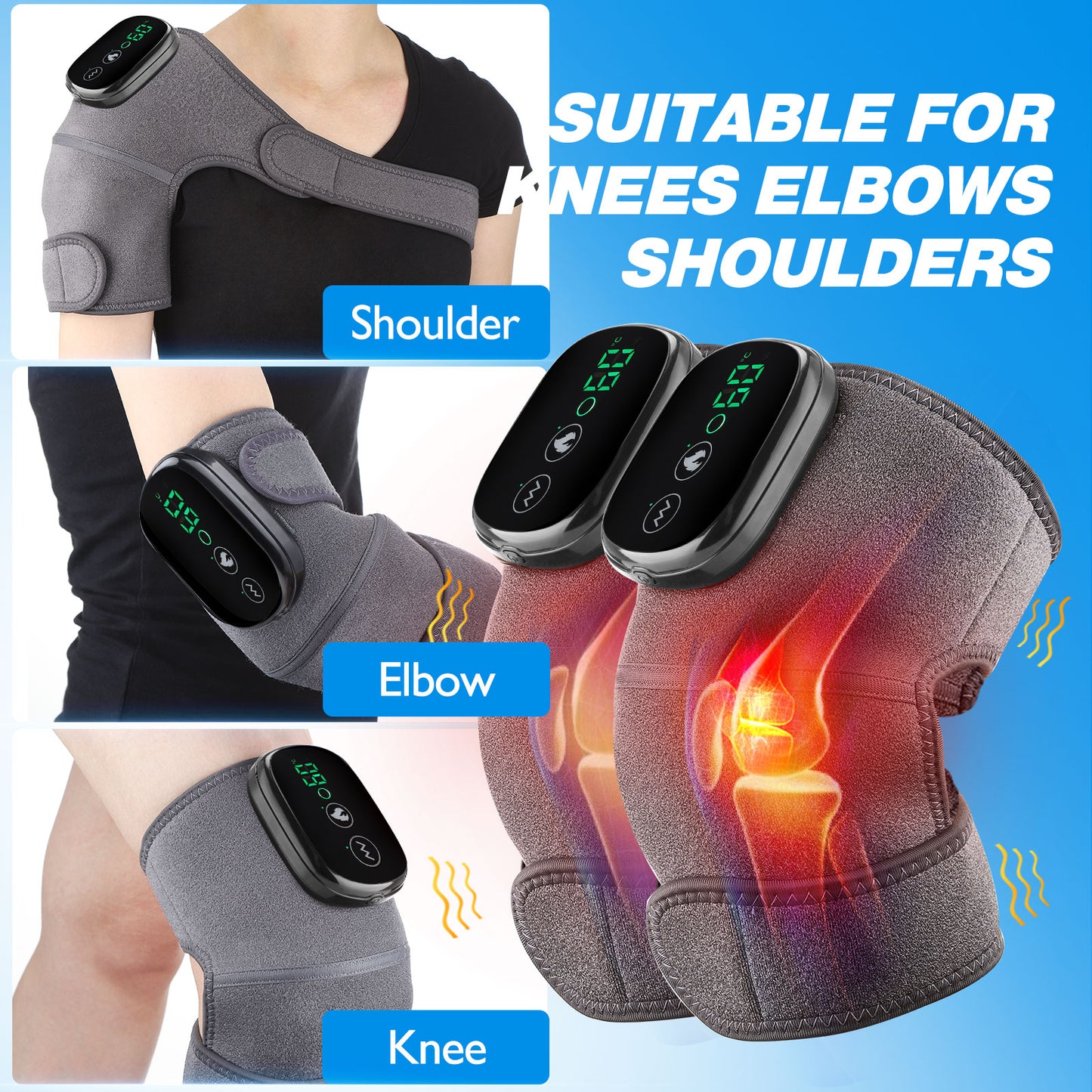 2pcs Thermal Knee Massager Heating Knee Support Electric Knee Shoulder Vibration Massage Leg Arthritis Physiotherapy Pain Relief