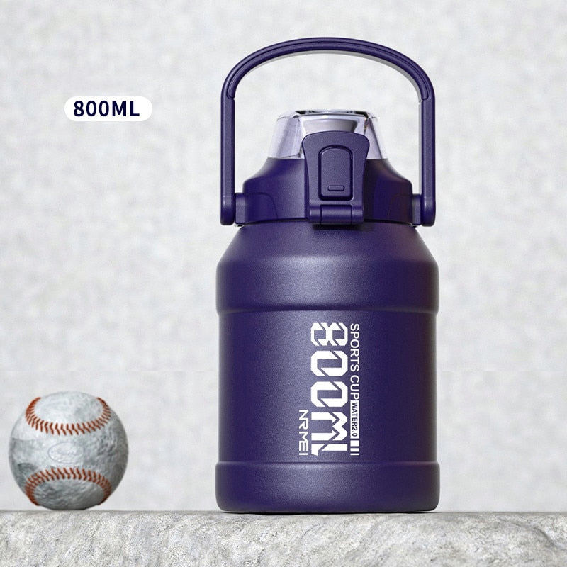 2L Water bottle Thermos Bottle with Removable Straw, Protable Stainless Steel Water Bottle with Carry Handle for Gym