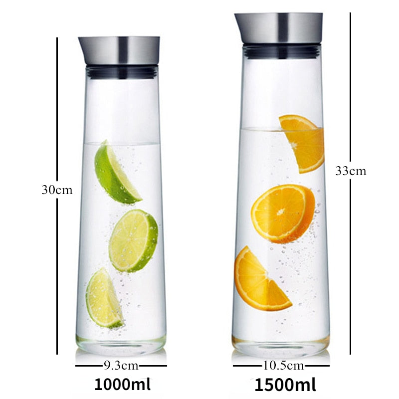 1000mL 1500ml Thickened Glass Big Water Bottle Juice Glass Pitcher Bottle Ith Stainless Steel Lid Carafe Kitchen Refrigerator